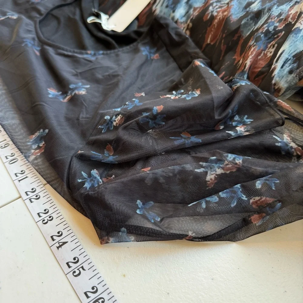 Dark Cottagecore Sheer Floral Flutter Sleeve Tunic Whimsical Flowy Top 3XL - Picture 7 of 11